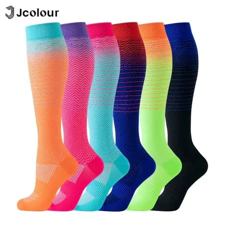 Kit 6 Pares Meias de Compressão Cano Alto Jcolour Cores Coloridas Gradiente, Meias Esportivas para