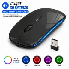 Mouse Sem Fio Silencioso RGB Home Office Bateria Interna LED
