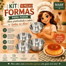 4 Formas de pudim Assadeira de Alumínio Nº18 MARF Forminhas Pudim e Bolo Assadeira para Forno Kit Econômico 4 Peças