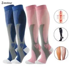 Jcolour Kit 2 pares Meias de Compressão para Futebol Ciclismo Esportes Unissex Prevenção de Varizes