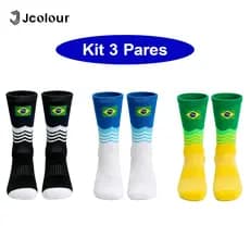Kit 3 Meia de Futebol Brasil Cano Alto Copa do Mundo 2026 Esportiva Academia Corrida Antiderrapante