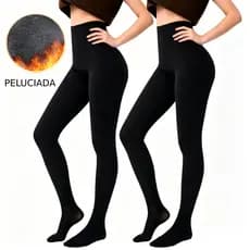 Kit 2 Meia Calça Térmica Peluciada Cintura Alta Modeladora Cós Duplo Inverno com pe e sem pe