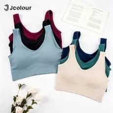 Jcolour Kit 2 Sutiã Top Poliamida com Bojo Removível Academia Fitness Feminino Em Malha Canelada