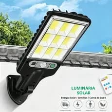 Luminária Solar 108 LEDs COB com Sensor de Movimento 3 Modos à Prova D’Água Luz Branca Fria para Área Externa