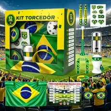 Kit Torcidor Torcida Brasil 12 Itens Copa 2026 Festa Futebol Adesivo Corneta Bandeira Oculos
