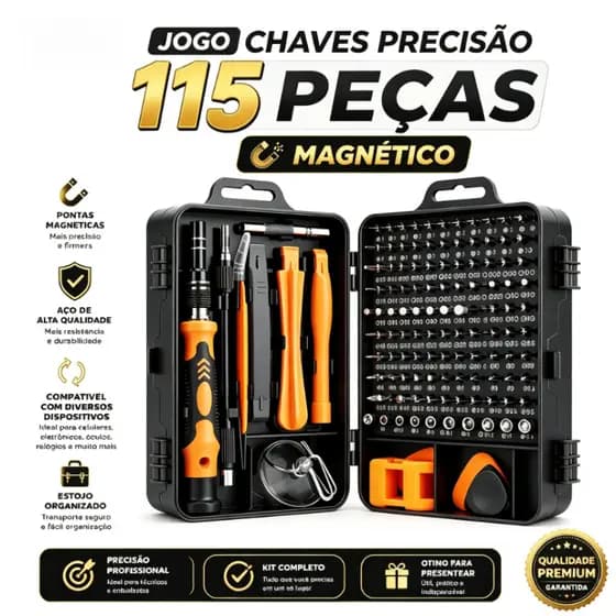 Jogo Chaves Precisão 115 Peças Magnético Kit Ferramentas Celular Notebook Tablet