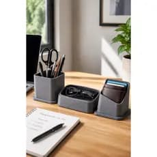 Kit Organizador de Mesa Porta Canetas Porta Óculos Porta Carteira Home Office Cinza
