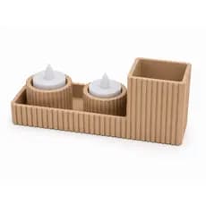 Organizador de Mesa + Kit Porta Canetas e Porta Velas Decorativo Multifuncional Bege
