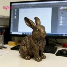 Vintage Rabbit Ornament Desktop Decor Figurine Carving Bunny Statue Sculpture Home Office Fengshui for Bookshelf Decorat