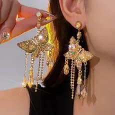 [B.Ling] Brincos de borboleta de diamante com agulha de prata Brincos de borla Brincos estilo férias