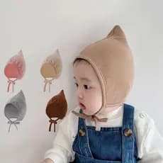 Gorro de Bebê Menino/Menina em Cor Sólida para Primavera e Outono, Chapéu de Proteção para as Orelhas do Bebê, Boné de A