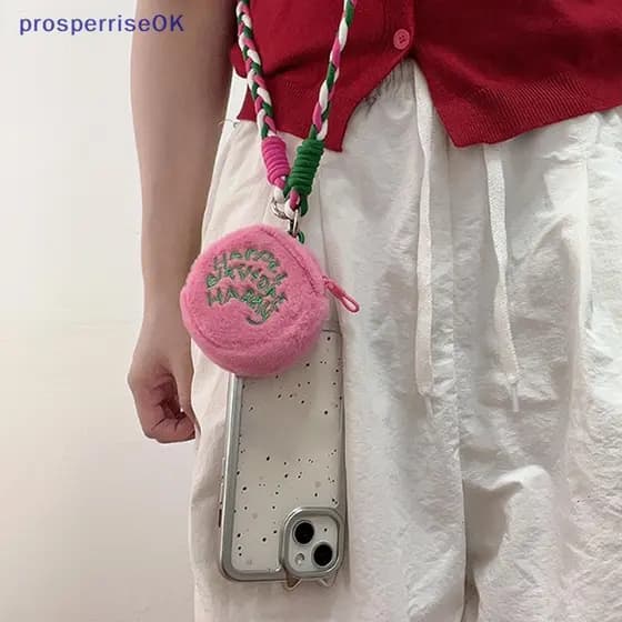 [newpros] Rosa Mini Coin Potters Bolsa De Armazenamento De Cabo De Fone De Ouvido Kawaii Conjunto De Alça De Cordão Para