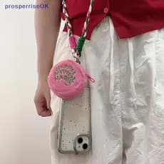 [newpros] Rosa Mini Coin Potters Bolsa De Armazenamento De Cabo De Fone De Ouvido Kawaii Conjunto De Alça De Cordão Para