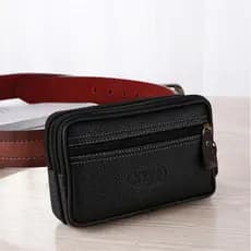 2026 Novo Zíper Multifuncional Dupla Camada Pendurado Cinto Bolsa Masculina Pu Telefone Móvel Moda Cintura Saco