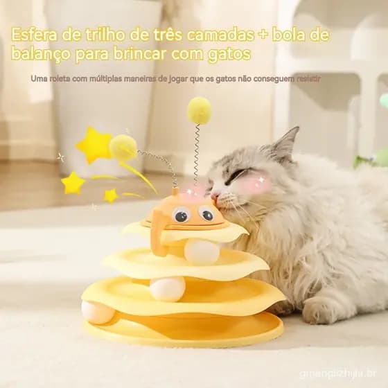 Brinquedo para Gato com Plataforma Rotativa, Pista Multicamadas, Bola Rotativa, Instalação de Brincadeira para Gatos que