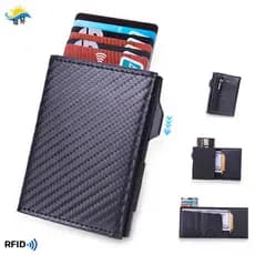 Porta-Cartões De Crédito RFID Com Bolso Zíper Para Homens , Caixa De Cartão Lateral De Liga De Alumínio , Carteira De Tr