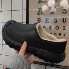 Chinelos de pelúcia com sola grossa, chinelos de algodão quente à prova d'água para uso externo, sapatos de algodão anti