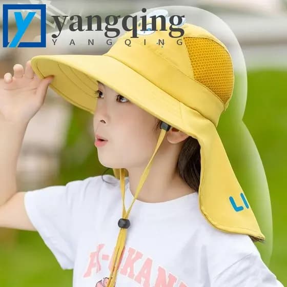 Chapéu De Sol Infantil YANGQING , Boné De Pescador Para Bebê Com Urso De Malha , Balde De Aba Larga Proteção UV Respiráv