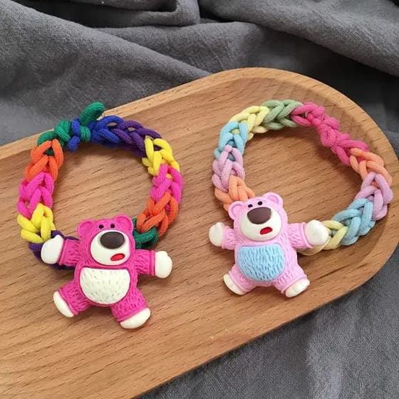 Diy diy casal namoradas pulseira morango urso elástico pulseira casal mão corda urso corda de cabelo cabeça corda anel d