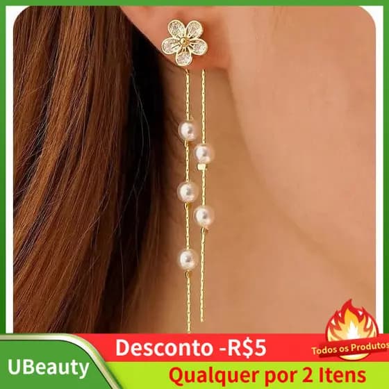 Brincos de Ouro para Mulheres, Elegantes, Banhados a Ouro 14k, com Zircônia Cúbica, Brincos Pendentes em Forma de Flor,