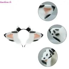 Liweikea Orelhas Vaca Peludas Headwear Animais Pelúcia Argola Cabelo Desenhos Animados Cosplay