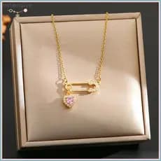 EA & Moda Luz Luxo Zircão Pino Amor Coração Pingente De Cobre Com Corrente De Aço Inoxidável Nelace Clavícula Gargantilh
