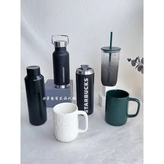 Copo Starbucks Novo produto Série de tinta Copo térmico Copo de palha Caneca de café Desktop Retro Copo de água Cor sóli