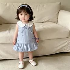 2026 verão meninas colete saia sem mangas Bowknot bordado Bud saia bebê menina estilo Preppy vestido listrado
