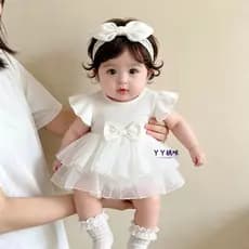 Bebê bebê verão gaze vestido de princesa um ano de idade bebê menina vestido de princesa