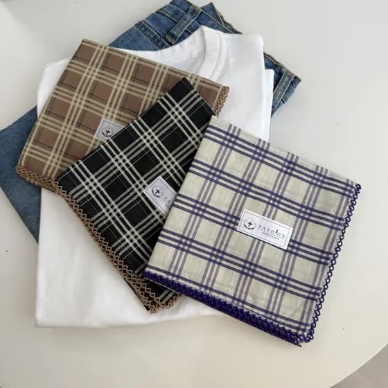 Primavera verão xadrez novo estilo pequeno lenço quadrado feminino lenço de algodão puro cintura lenço de seda gravata p