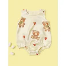 Bebê bebê amor urso macacão de seda verão bebê amoreira seda macacão dos desenhos animados pijamas respirável bebê macac