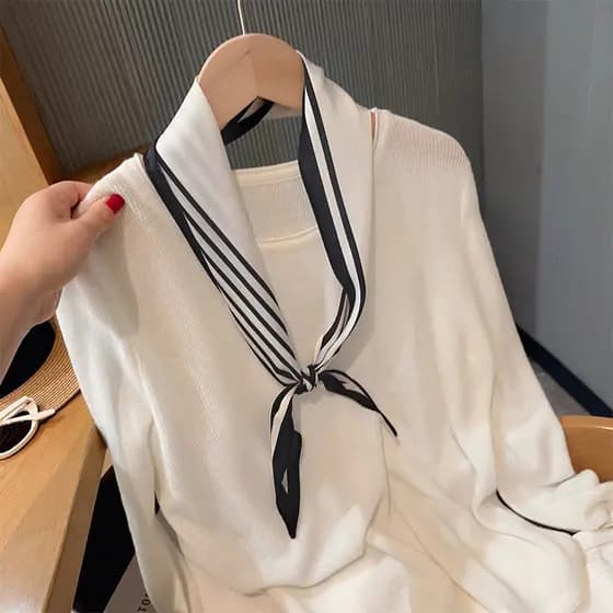 Pequeno longo cachecol cinto cachecol feminino primavera outono simples preto branco High-End sentido cachecol acessório