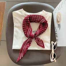 Branco vermelho plissado Polka Dot lenço de seda feminino primavera outono novo estilo versão coreana elegante pequeno c