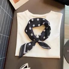 Novo estilo de bolinhas de algodão pequeno lenço quadrado versão coreana faixa de cabelo elegante lenço de seda feminino