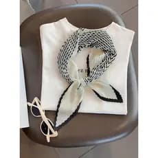 Lenço de seda enrugado feminino primavera verão temperamento listrado diamante cachecol versão coreana profissional pequ