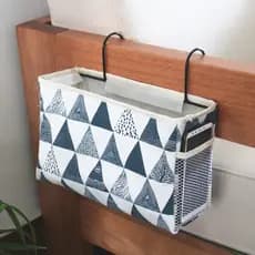 Cesta de armazenamento pendurável de arte em ferro com gancho, cesta suspensa de cabeceira para dormitório, bolsa organi
