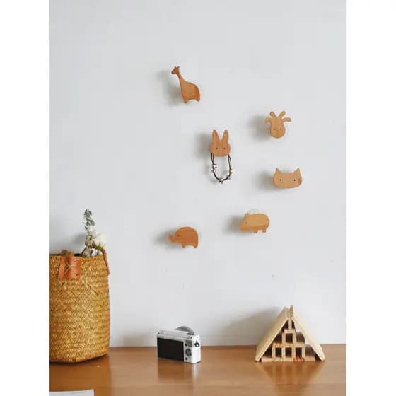Estilo japonês faia Animal bonito gancho colar de madeira maciça dos desenhos animados nórdico ins quarto das crianças o