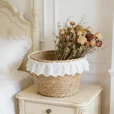 Cesta de armazenamento de renda francesa artesanal cesta de armazenamento de palha Natural sala de estar quarto cesta de
