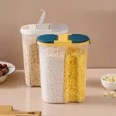 Tanque selado para alimentos com tampa, compartimento duplo, plástico, compartimento de grãos inteiros, caixa de armazen