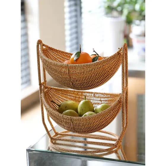 Kens Prato de frutas estilo europeu Criativo Sala de estar Cesta de frutas doméstica de camada dupla Cesta de armazename