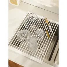 Pia da cozinha dreno rack pratos pia rack cesta de armazenamento dobrável retrátil Silicone rolo obturador doméstico