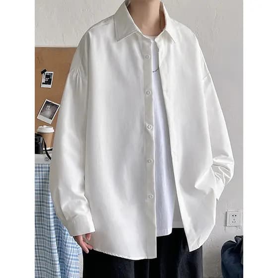 Camisa preta meninos primavera outono novo estilo japonês cor sólida camisa de manga comprida High-End sentimento de man