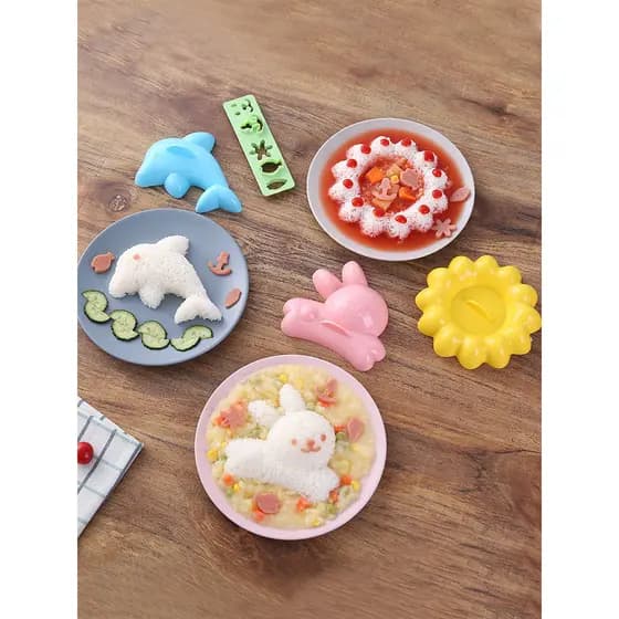 Crianças bebê coelho golfinho bola de arroz molde conjunto de quatro peças japonês dos desenhos animados Bento saco arro