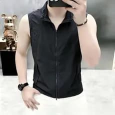 Luz de luxo Street Wear gola alta zíper colete masculino na moda colete de secagem rápida leve colete velho dinheiro