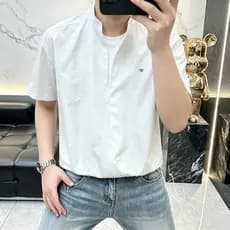 F falso camisa de gola alta de duas peças de manga curta masculina verão novo estilo respirável camiseta na moda Casual