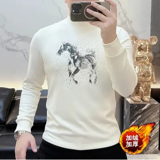 2025 inverno novo estilo indústria pesada Design de perfuração quente camiseta de manga comprida masculina Slim-Fit todo