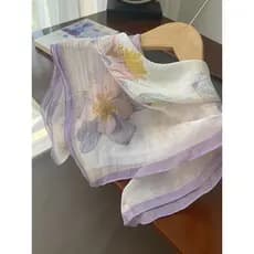 Além das quatro estações adequado tule elegante impressão 70 seda pequeno lenço quadrado feminino primavera outono pesco