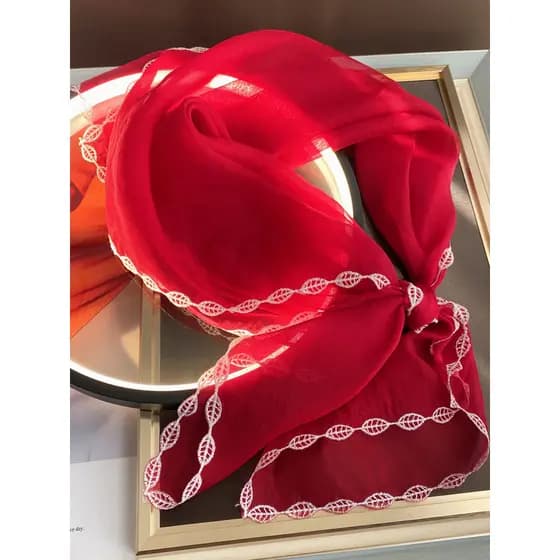 Borda bordada de seda grande lenço quadrado 90cm protetor solar xale feminino primavera outono amoreira seda gaze lenço