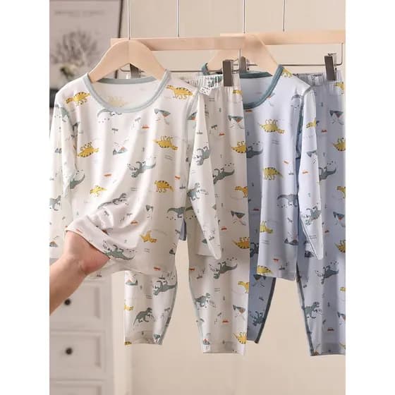 Modal crianças pijamas conjunto meninos dinossauro roupa interior fina roupas de outono calças compridas médio grande ro