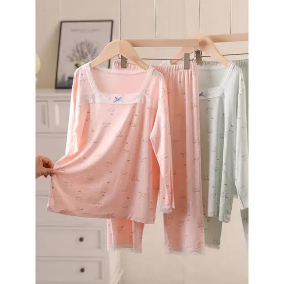 Meninas Modal manga comprida pijamas finos médio grande crianças princesa moda meninas roupas de outono casa terno prima